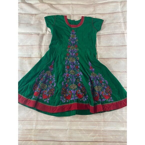 Unbranded Women's Green Embroidered Bohemian Cap Sleeve Dress - XL - Picture 7 of 13